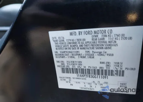 2016 Ford Taurus Limited из США, поврежденный, VIN 1FAHP2F83GG111091